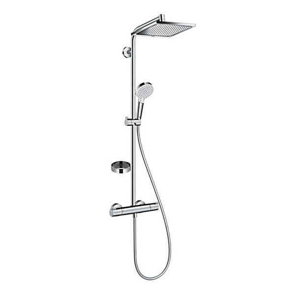 Hansgrohe Colonne de douche avec mitigeur thermostatique   Douche de tête XXL 240   Douchette 2 jets   Porte savon