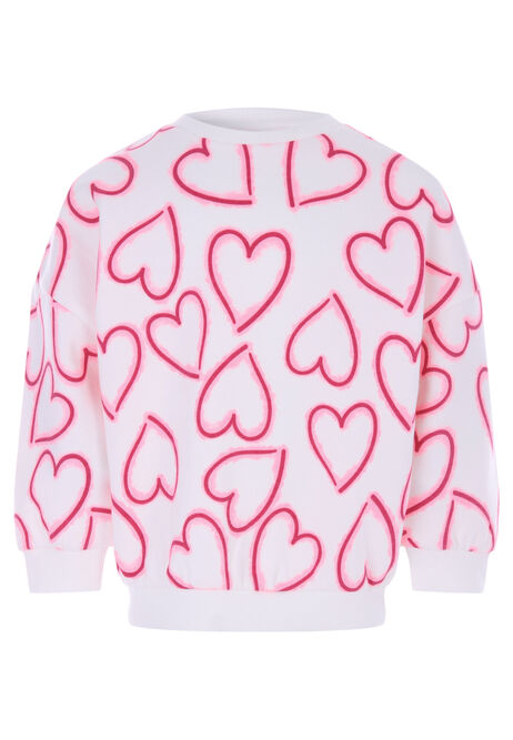 Younger Girls Cream Pink Heart Print Sweatshirt