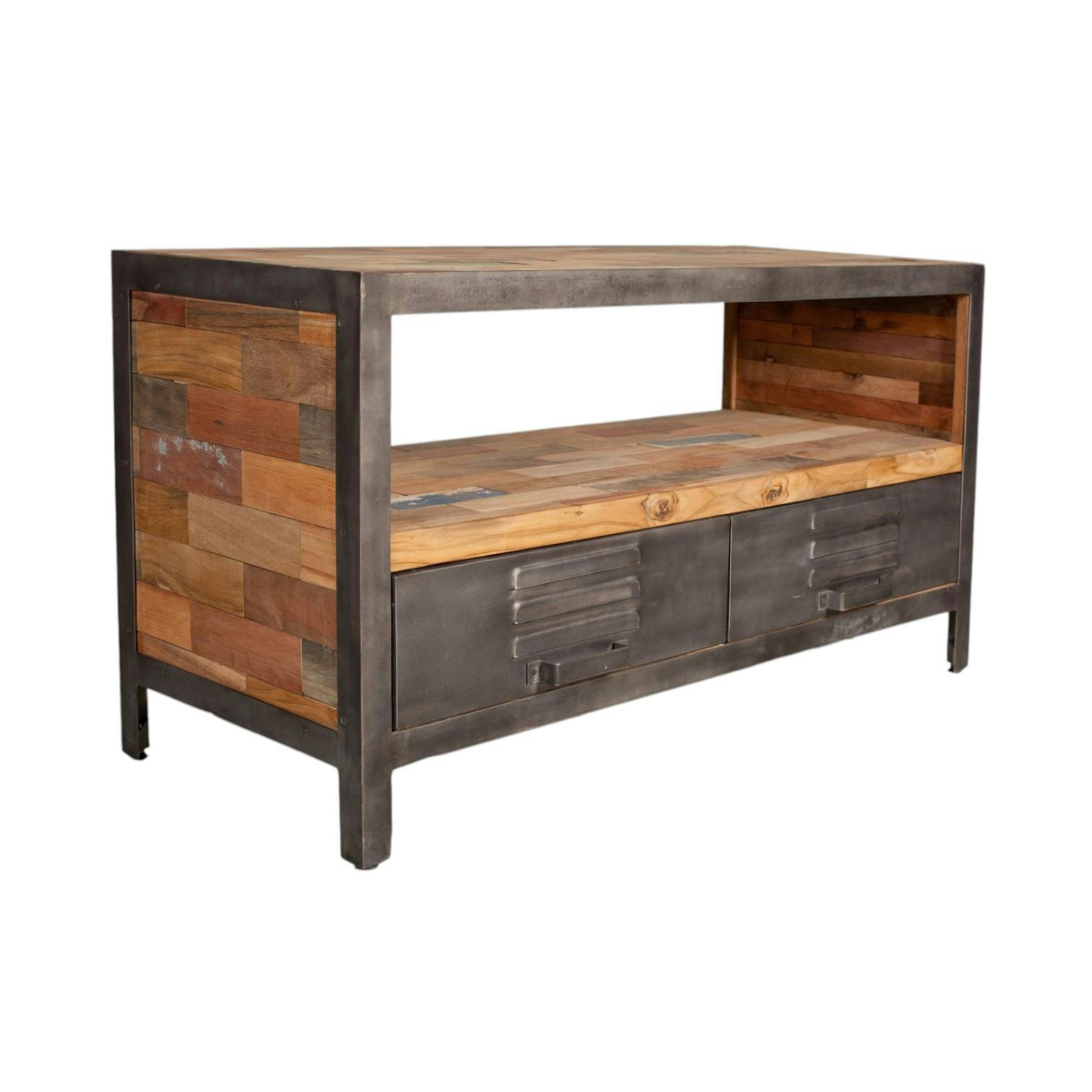 Meuble TV bois métal 2 tiroirs CARAVELLE