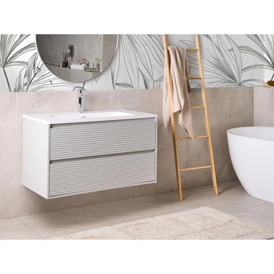 BAHIA - Wandgemonteerd meubel met wasbak - Grijs - MDF