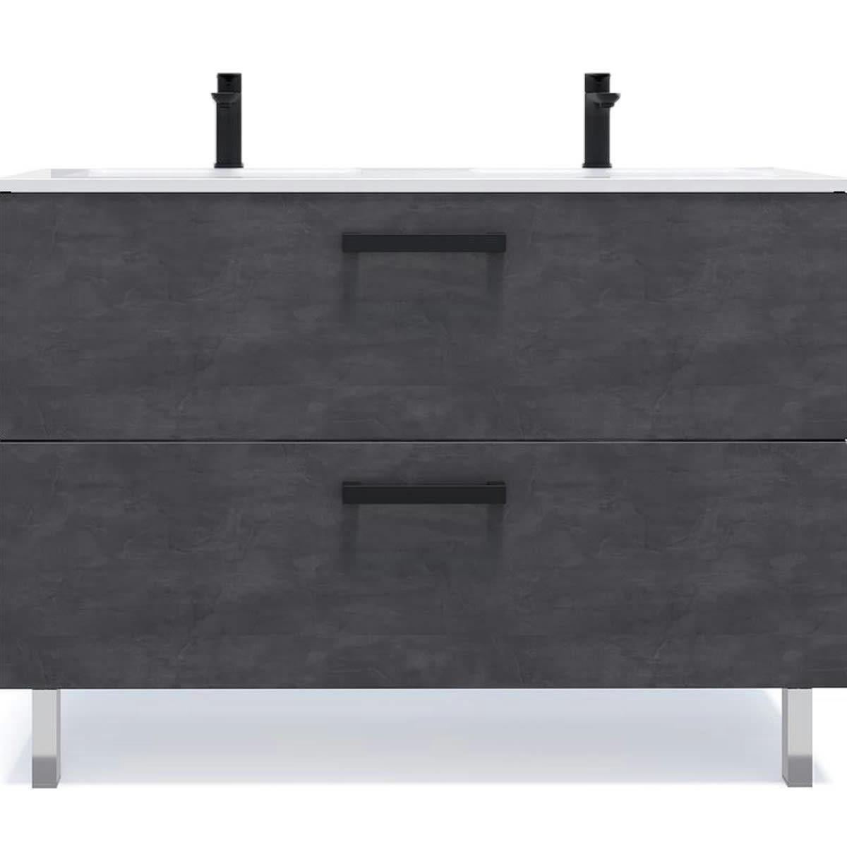 CHELSEA - Meuble salle de bain double vasque 120cm 2 tiroirs Ardoise métallisée