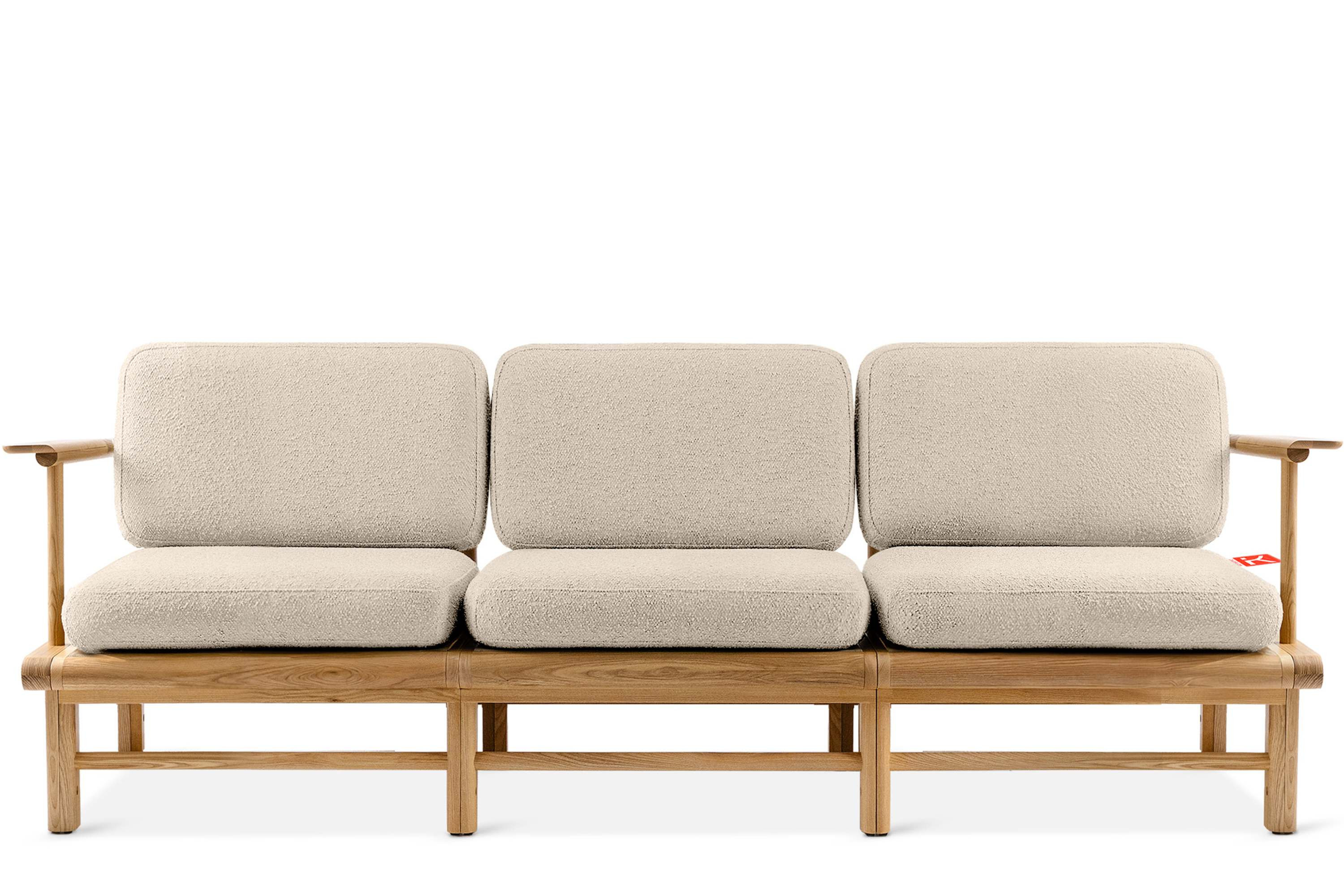 KONSIMO ATREDA Sofa ogrodowa 3-osobowa, kremowa, drewno jesionowe