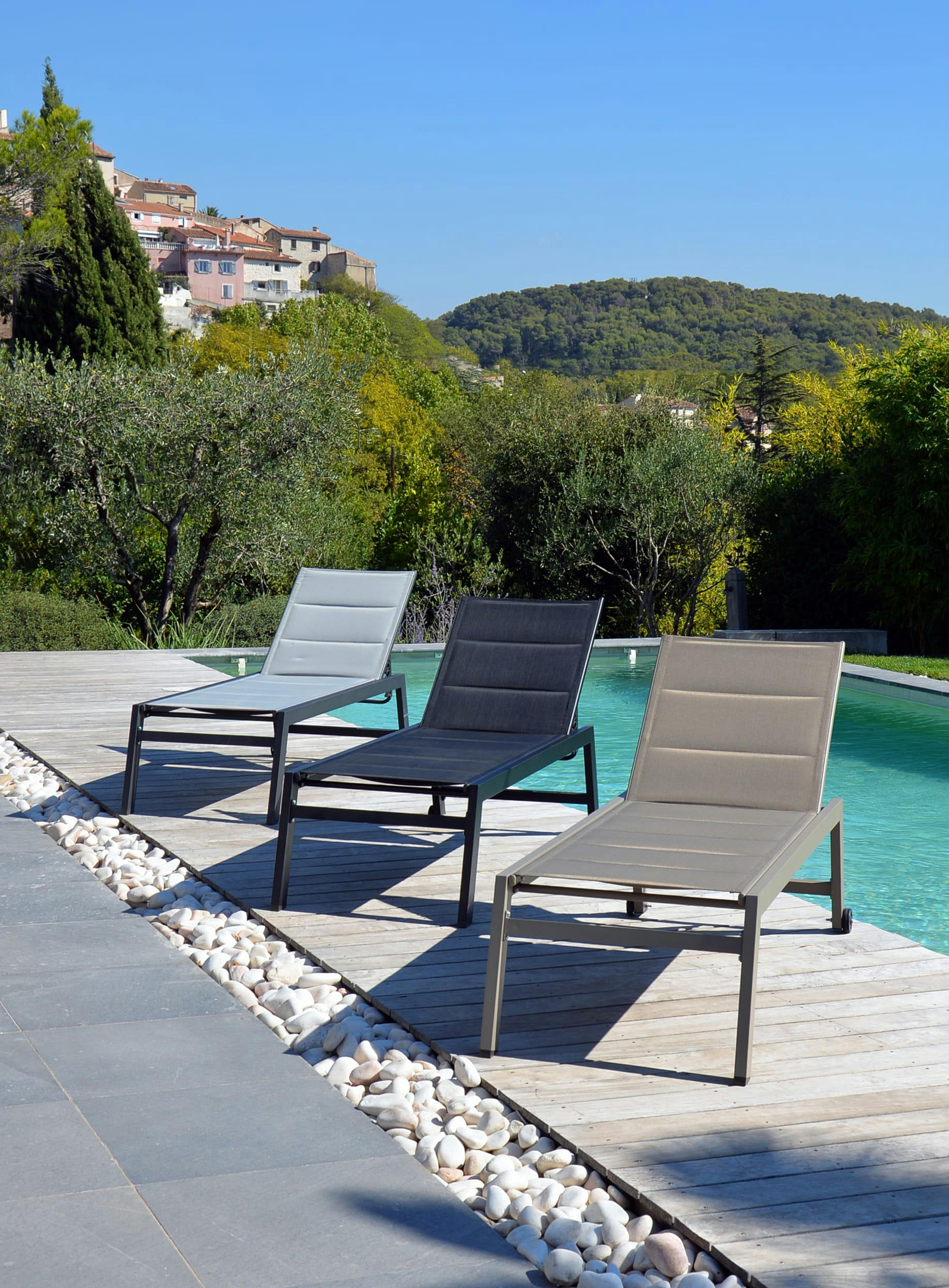 PAMPA - Lot de 2 Transats Pampa Taupe à Roulettes