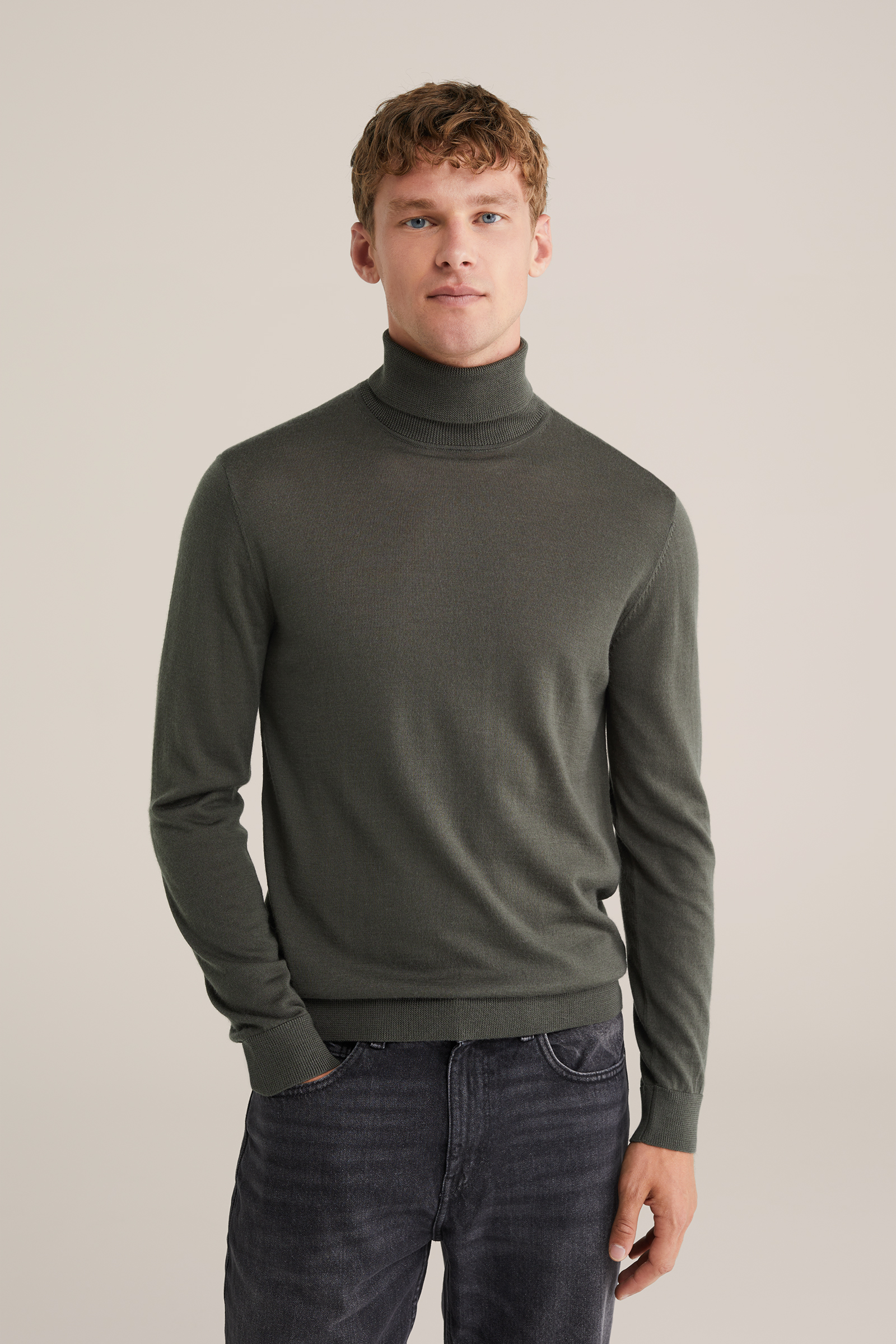 Heren Slim fit coltrui van merinowol
