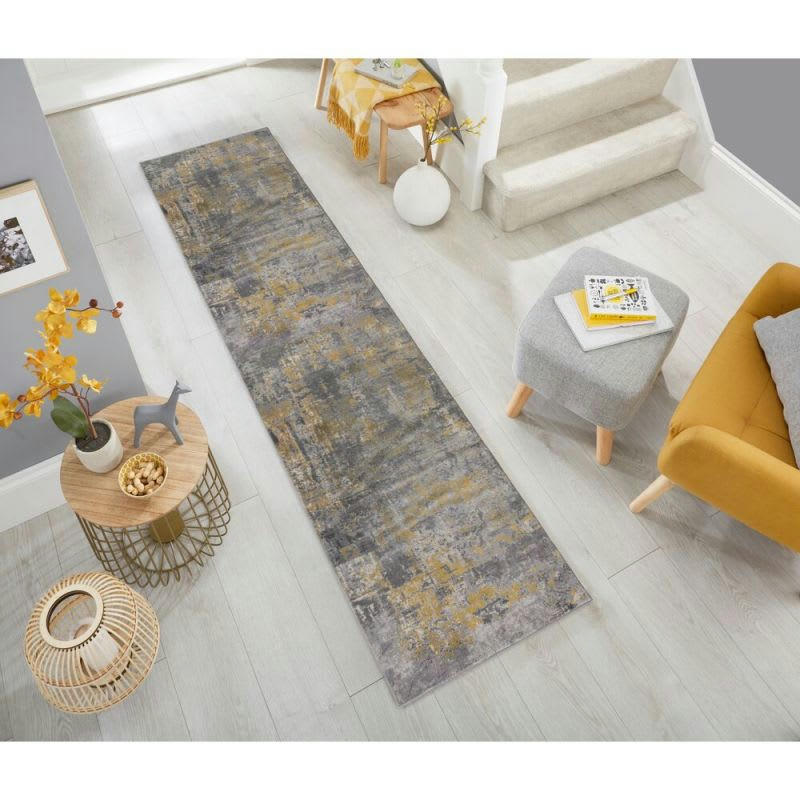 WONDERLUST - Tapis design gris et ocre Cocktail 80 x 300