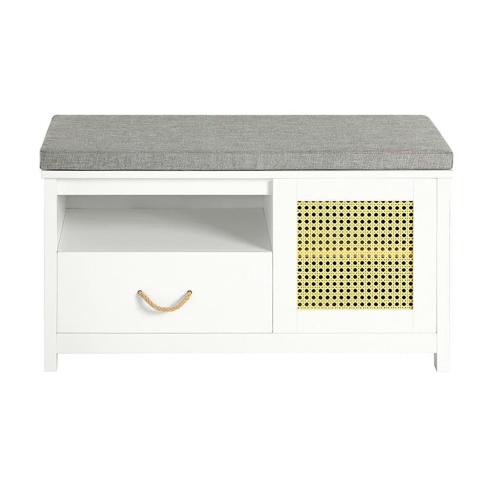 - Banc de rangement à chaussures 1 porte 1 tiroir effet bois blanc