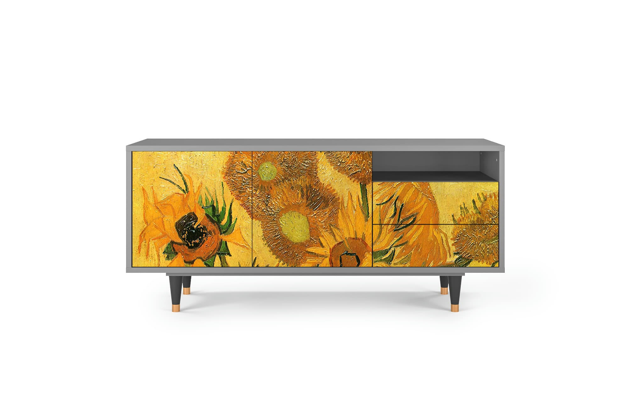 SUNFLOWERS BY VINCENT VAN GOGH - Meuble TV  jaune 2 tiroirs et 2 portes L 125 cm