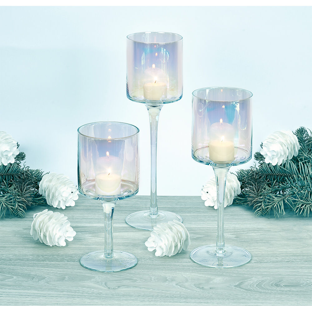 Photophore en verre finition iridescent x3