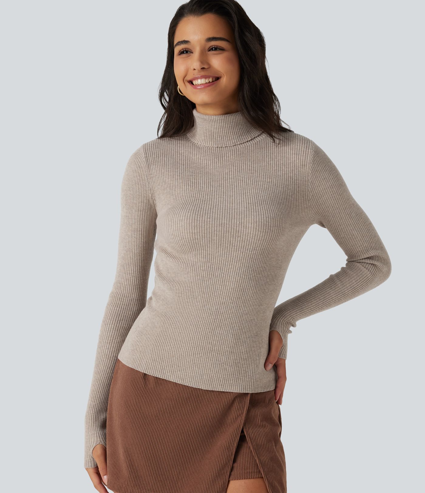 Pull de bureau à col montant, manches longues et passe-pouces