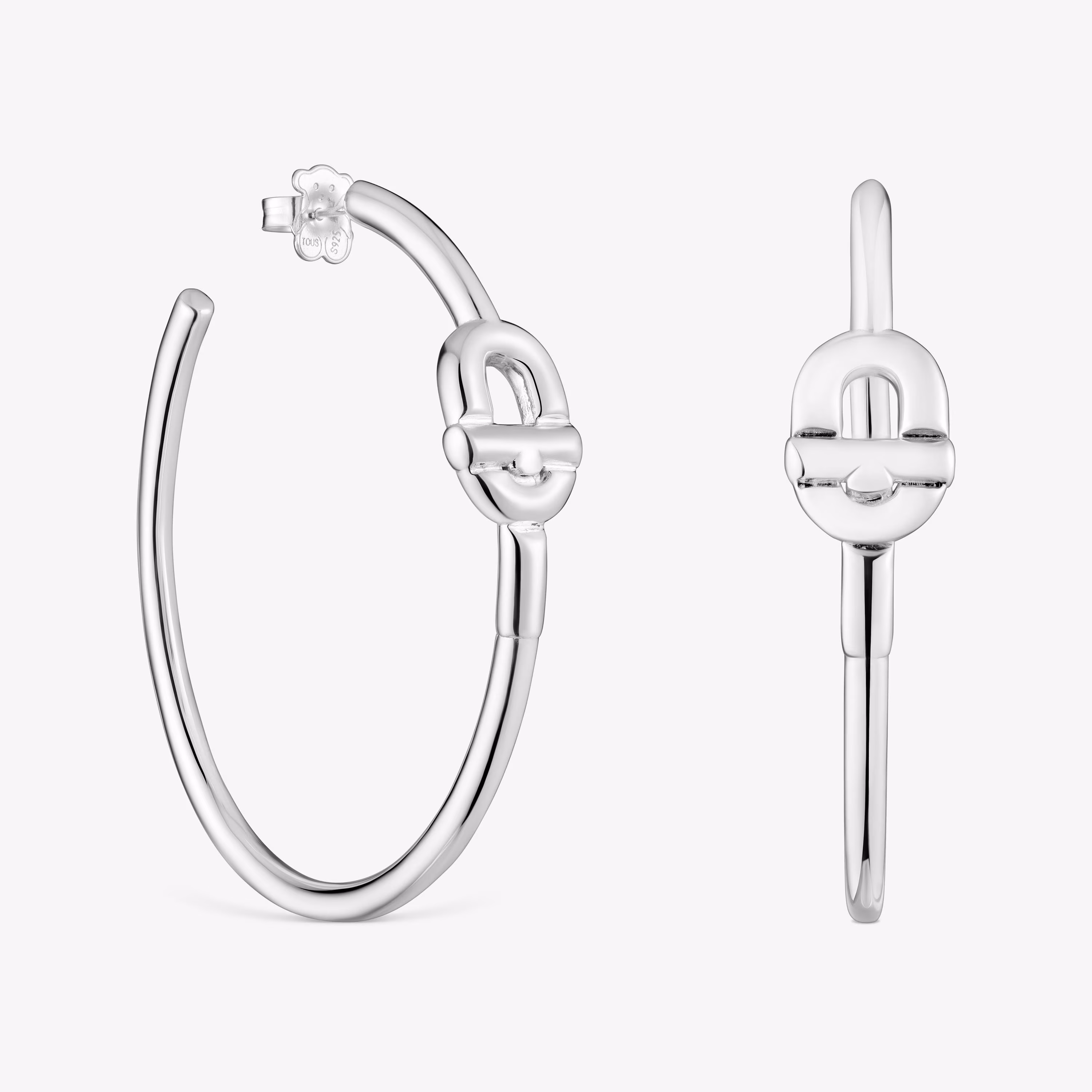 Pendientes de aro extra largos de plata y motivo TOUS MANIFESTO