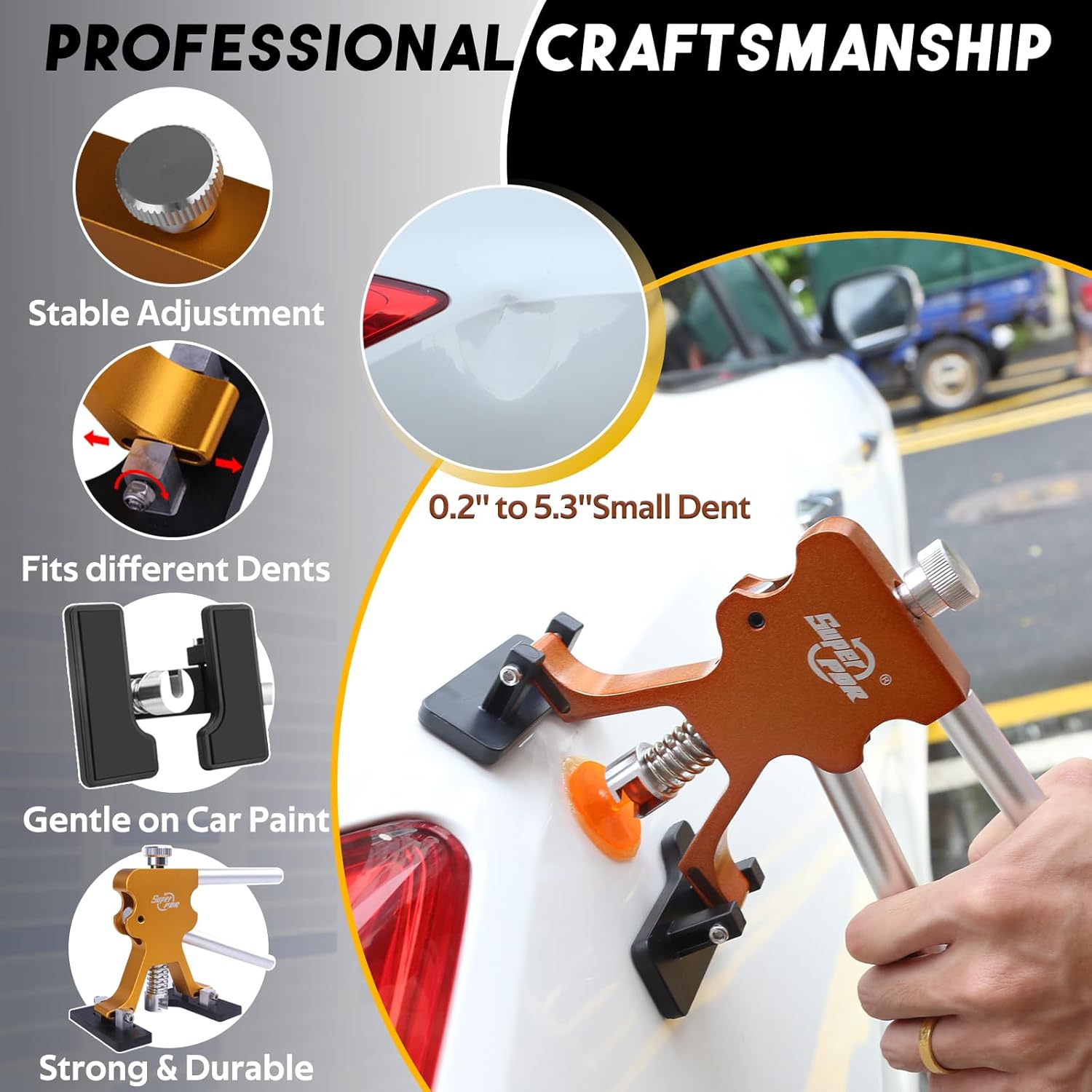 Super PDR Paintless Dent Repair Kit, Dent Puller Kit, Car Dent Removal Tools with Dent Lifter, Bridge Puller, Slide Hammer 2 in 1 T-Type Slide Hammer for Repair Door Ding, Creases and Hail Damage