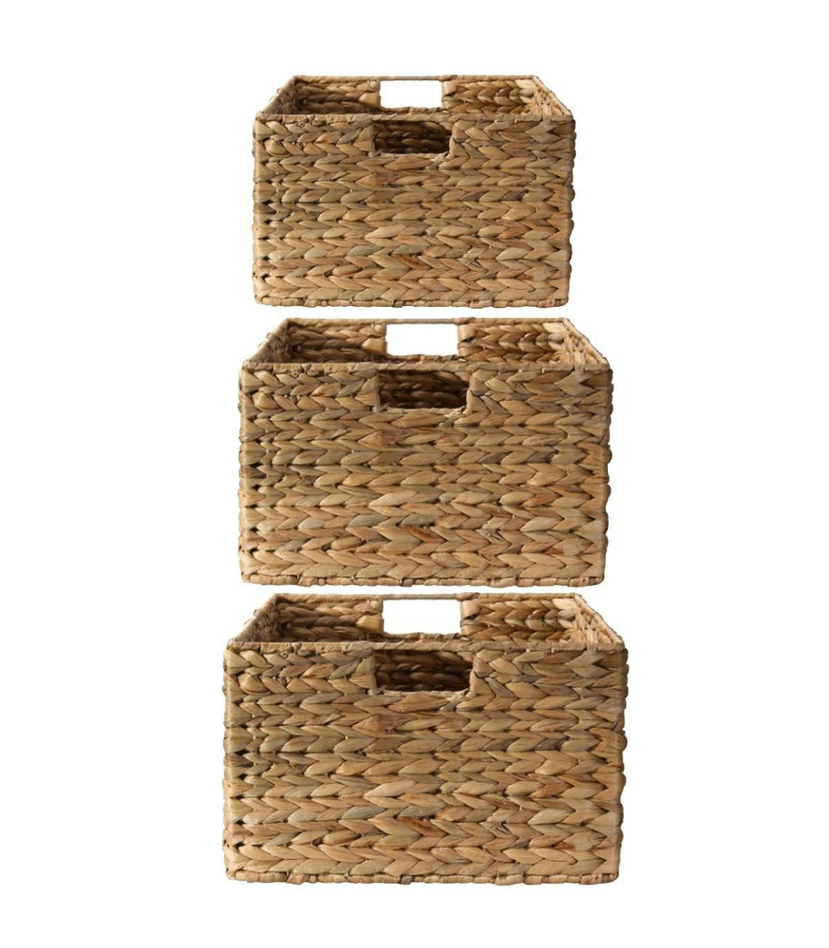 - Paniers en jacinthe d'eau avec armature métal - Lot de 3 - Marron