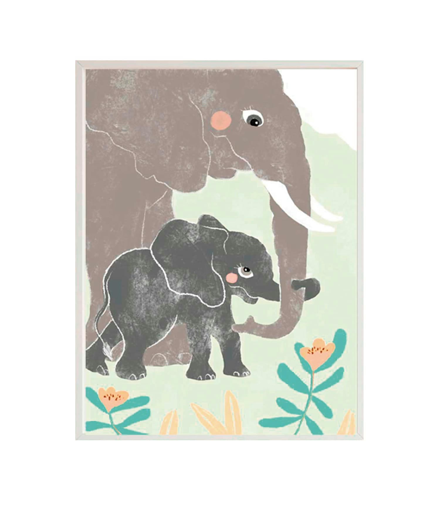 DECOWALL - Impression de éléphant fantasy encadrée en bois blanc 43X33 cm