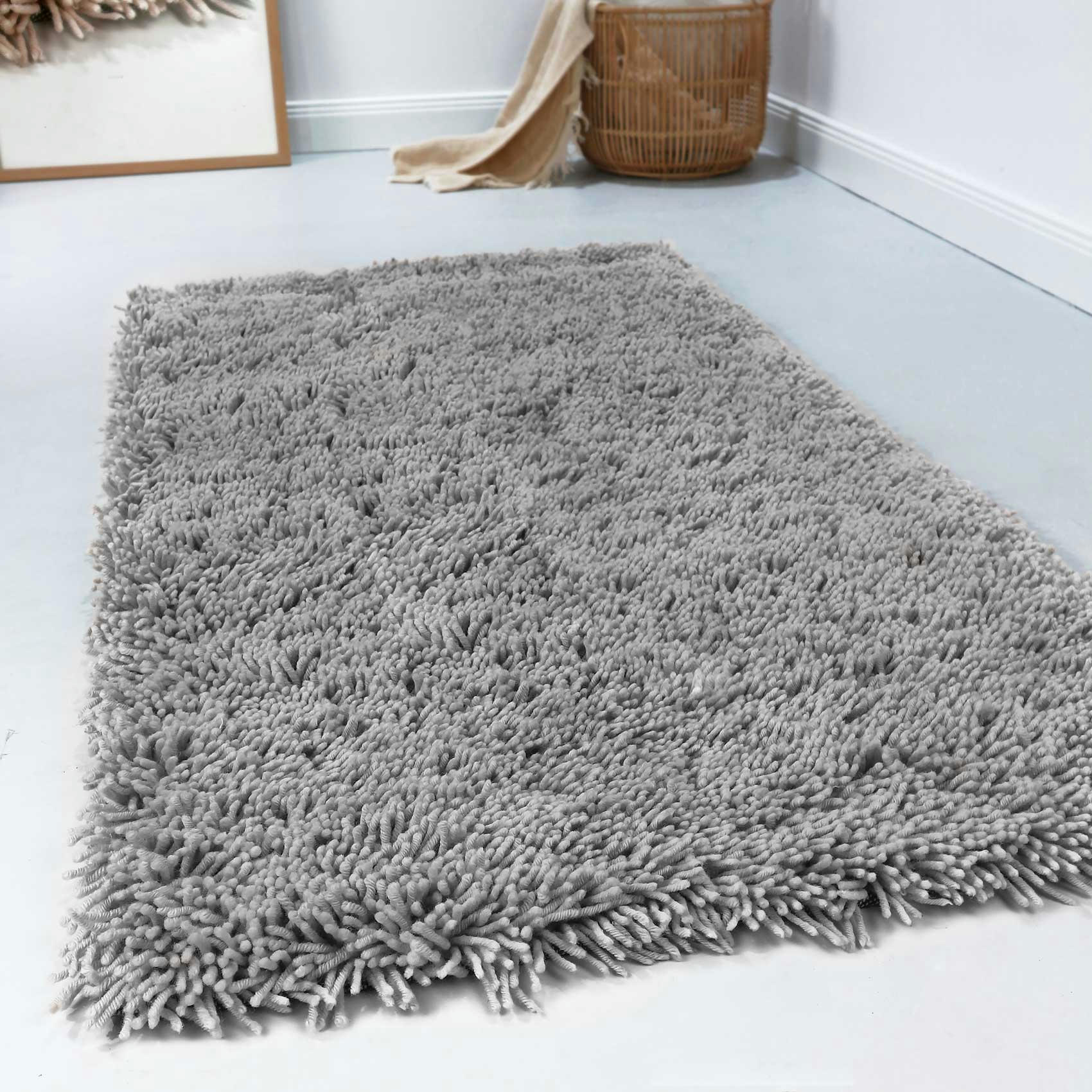SEATTLE SHAG - Tapis confort moelleux en laine, poils longs gris 120x180
