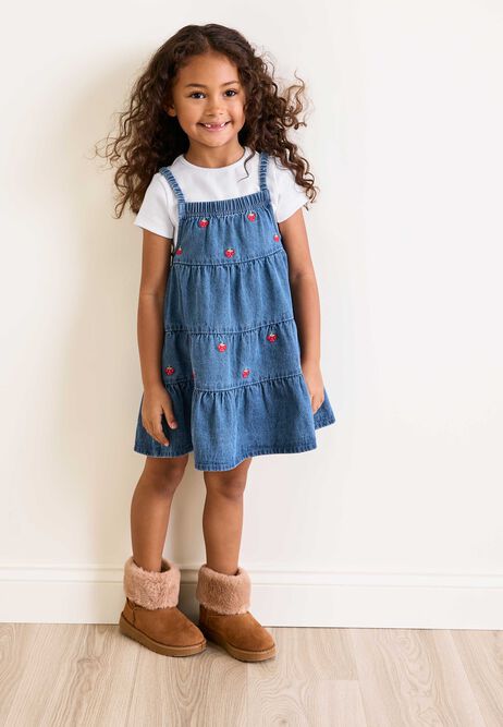 Younger Girl Blue Denim Strawberry Dress & T-Shirt Set