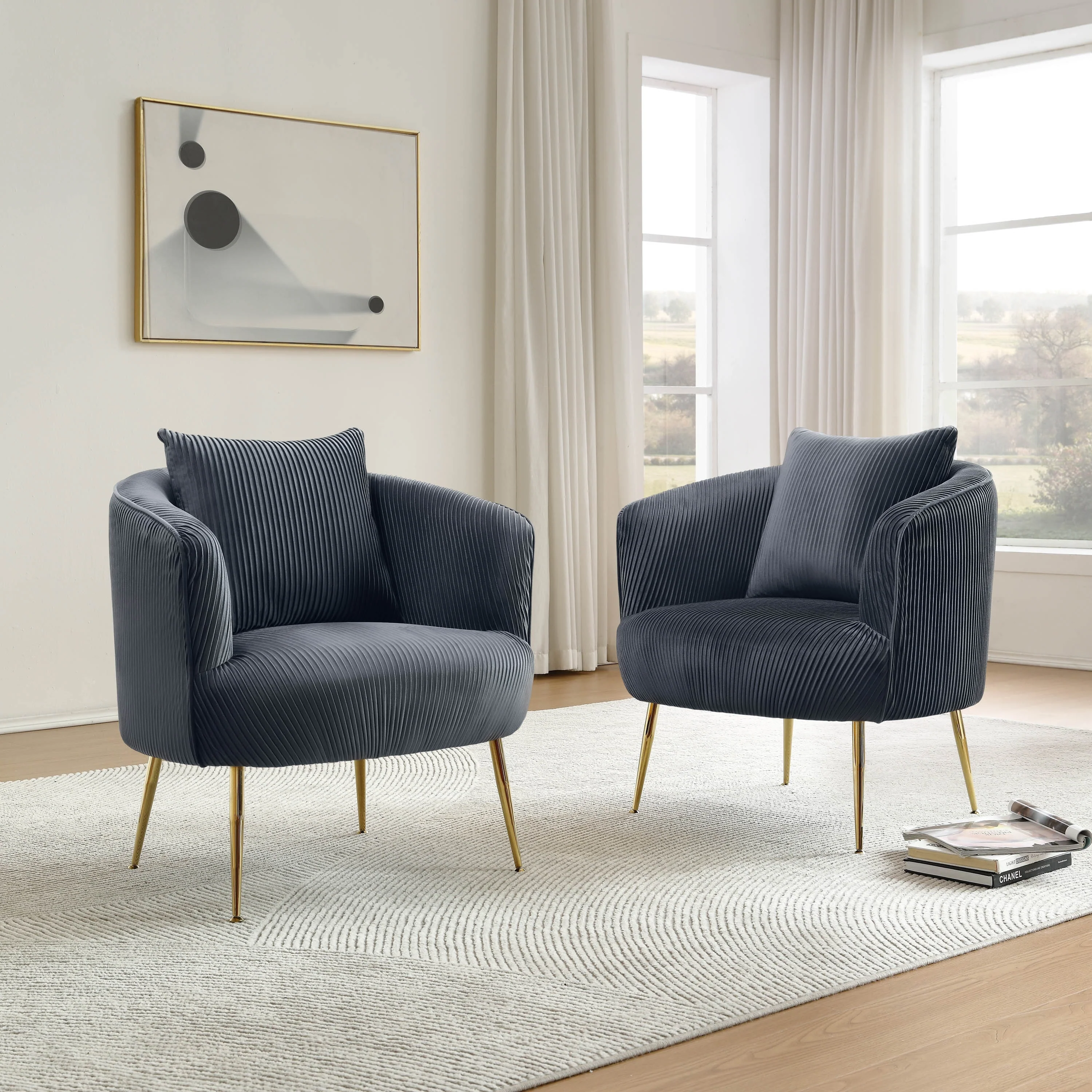 Art Leon Set of 2 Velvet Accent Side Chair with Back Cushion