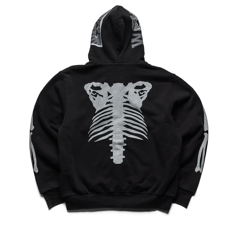 A Bathing Ape Skeleton Shark Heavy Washed Full Zip Hoodie - Black