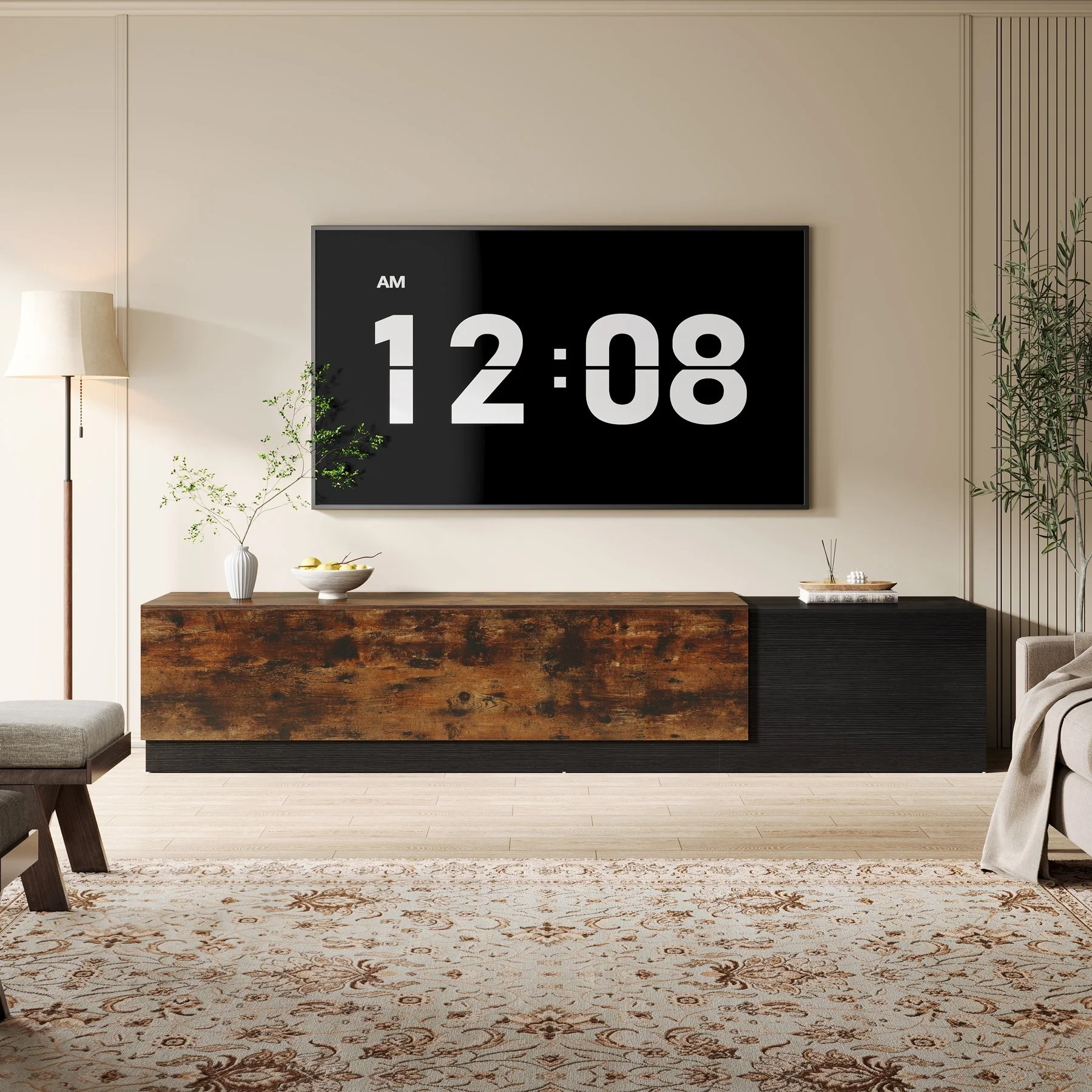 78.74-Inch TV Stand, Farmhouse TV Console with 2 Side Cabinets