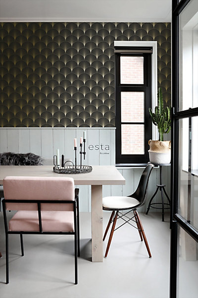 ESTAhome papier peint art déco noir et or 53 cm x 10.05 m