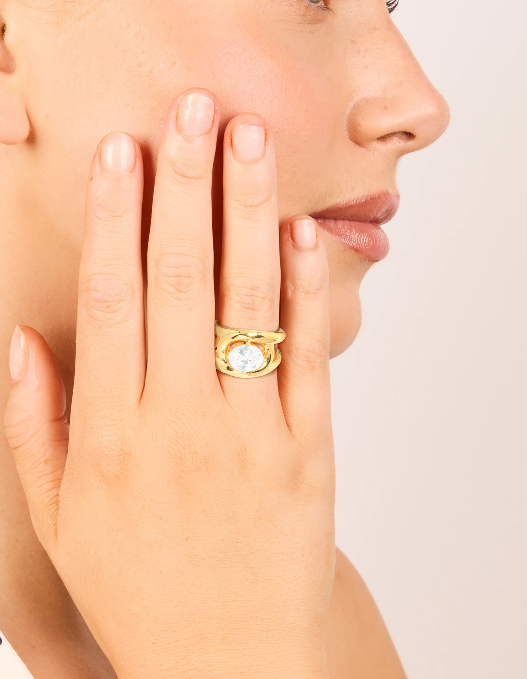 Waterproof Gold Plated Stainless Steel Fancy Cubic Zirconia Split Band Ring