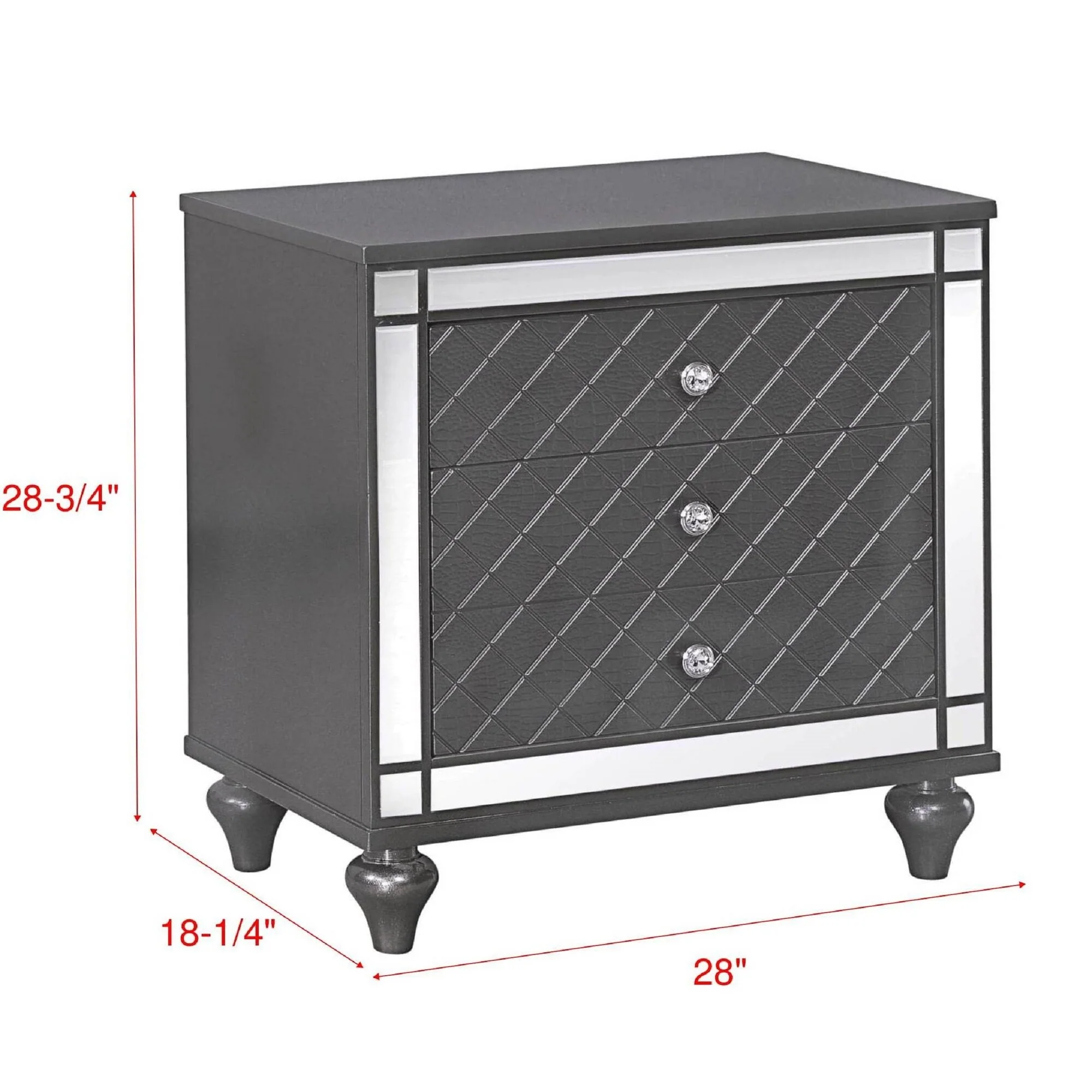 1Pc Glam Contemporary Style 3-Drawer Nightstand End Table with Mirror Plating Tapered Legs Bedroom Solid Wood Wooden Furniture