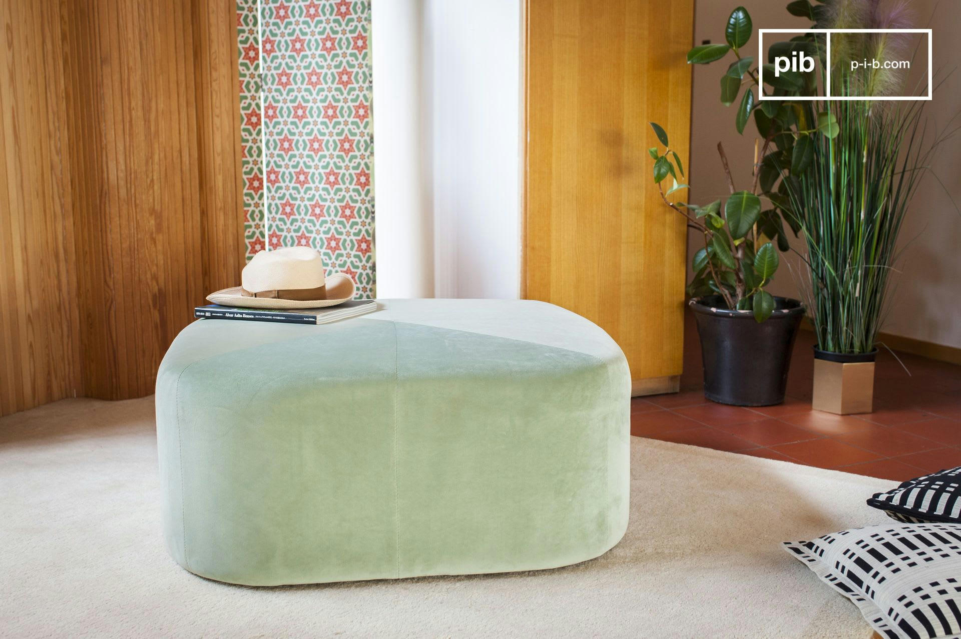 SKAGEN - Grand pouf en velours vert