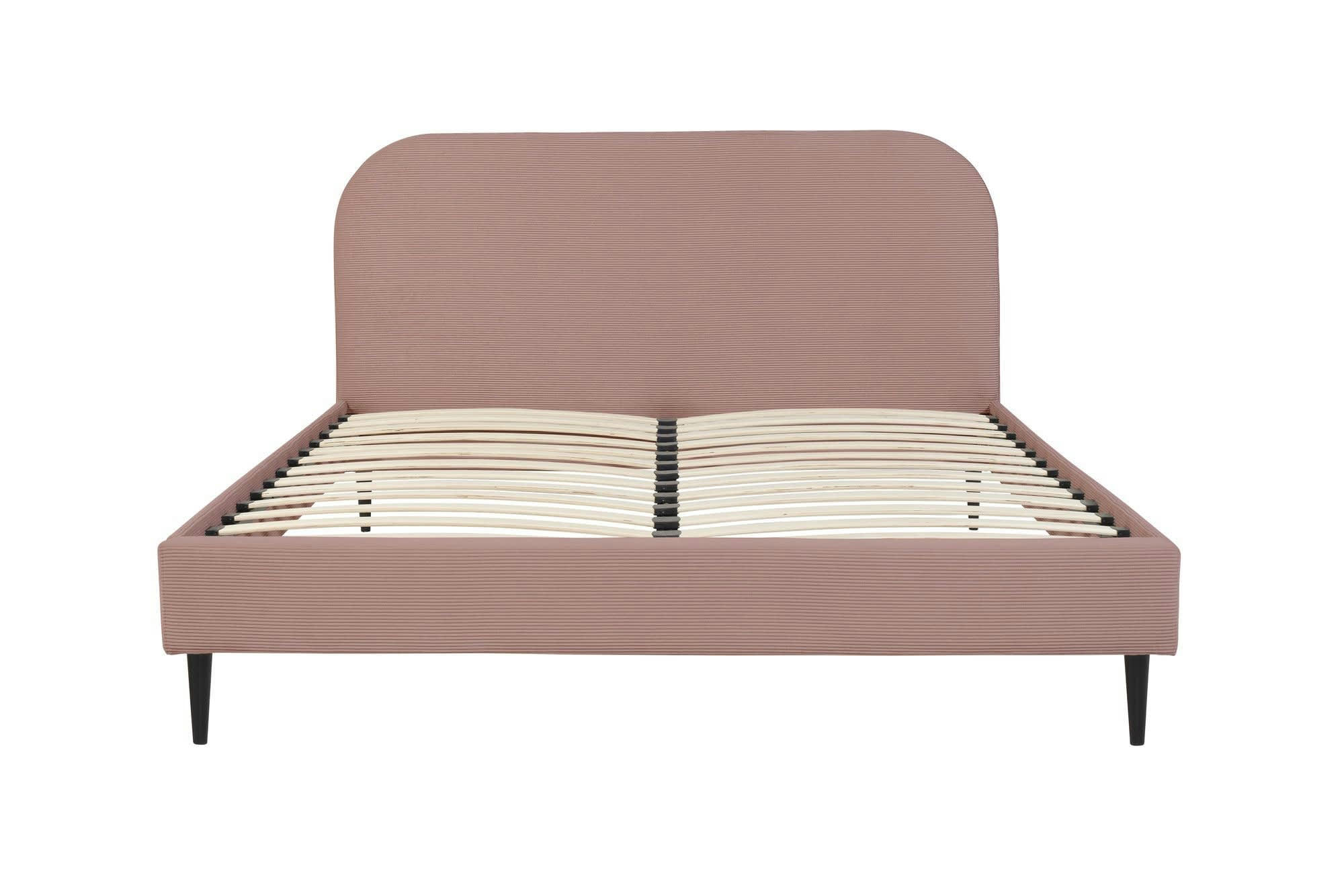 TIM - Lit avec matelas 2 places  en velours côtelé rose blush 160x200