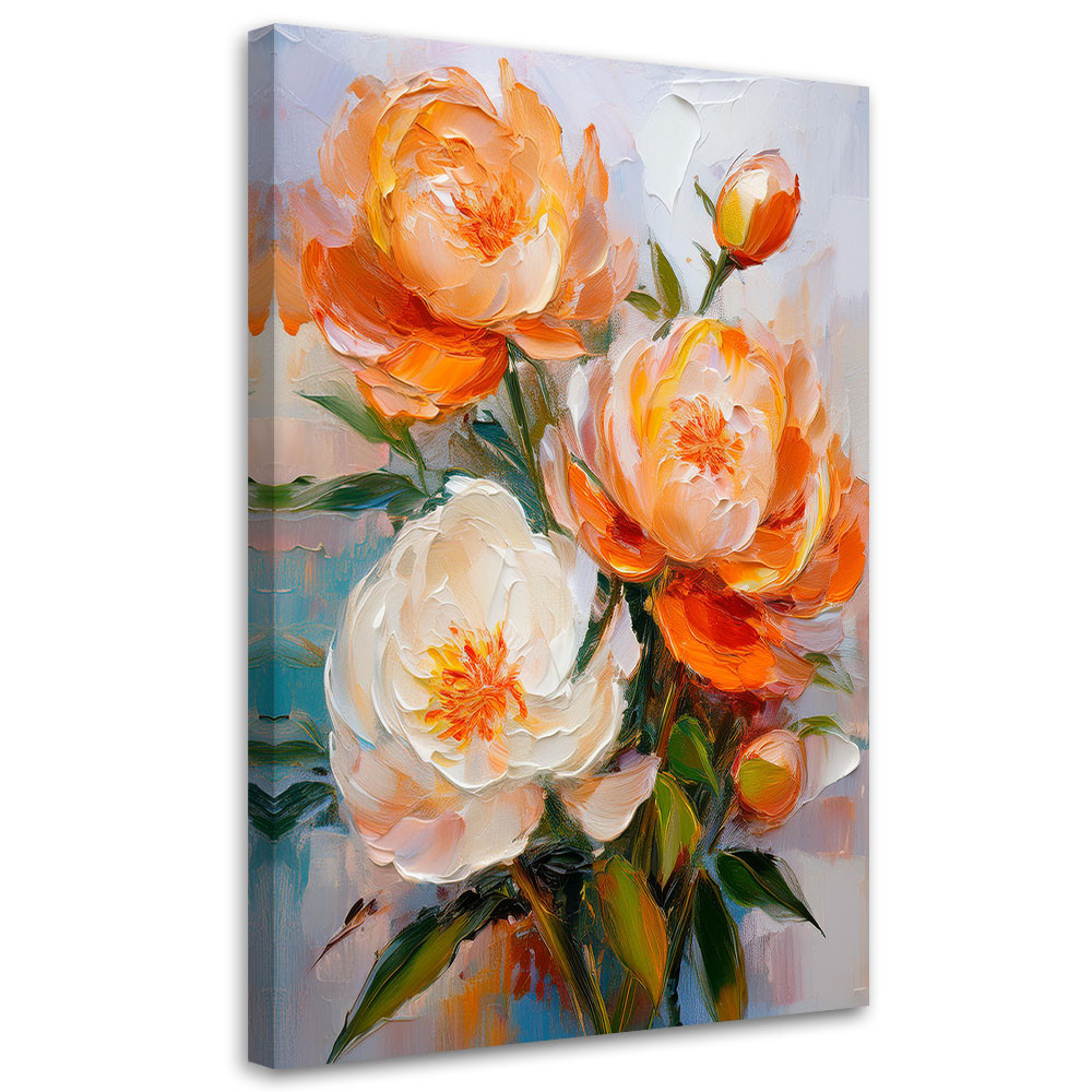 Feeby Obraz na płótnie, Pomarańczowe kwiaty Piwonii Malowane 40x60