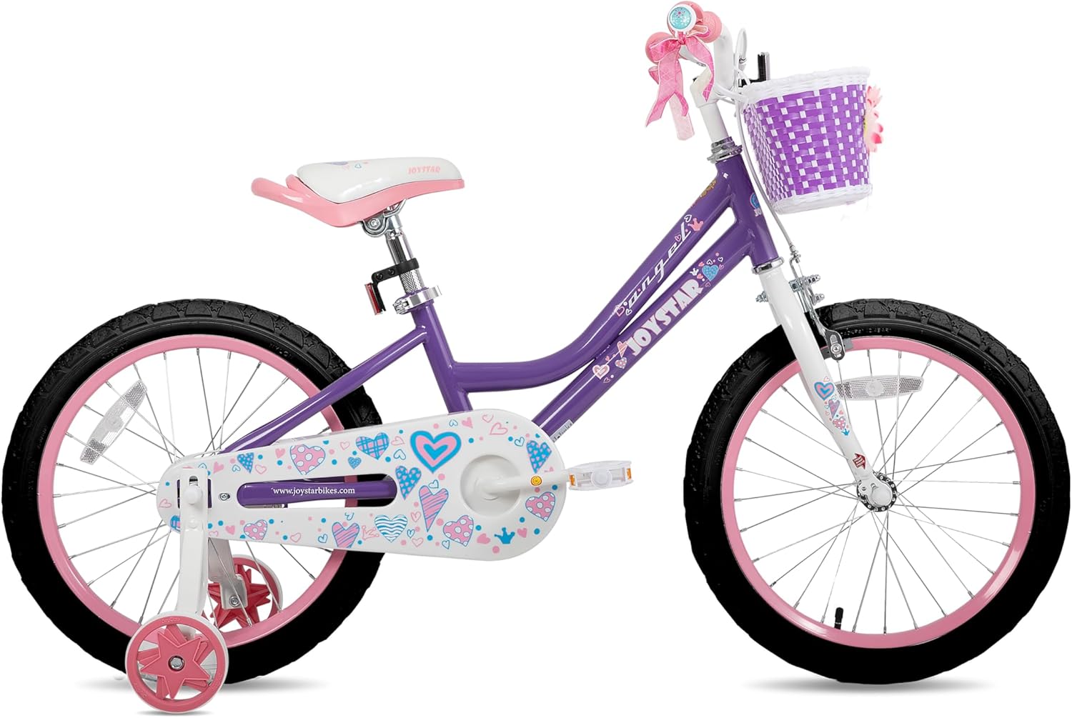JOYSTAR Angel Girls Bike for Toddlers and Kids Ages 2-13 Years Old, 12 14 16 18 20 Inch Kids Bike with Training Wheels & Basket, 20 24 Inch Girls Bicycle with Handbrake & Kickstand