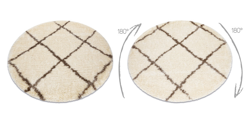 Dywan FLUFFY 2373 shaggy kratka, trellis - krem / beż koło 160 cm