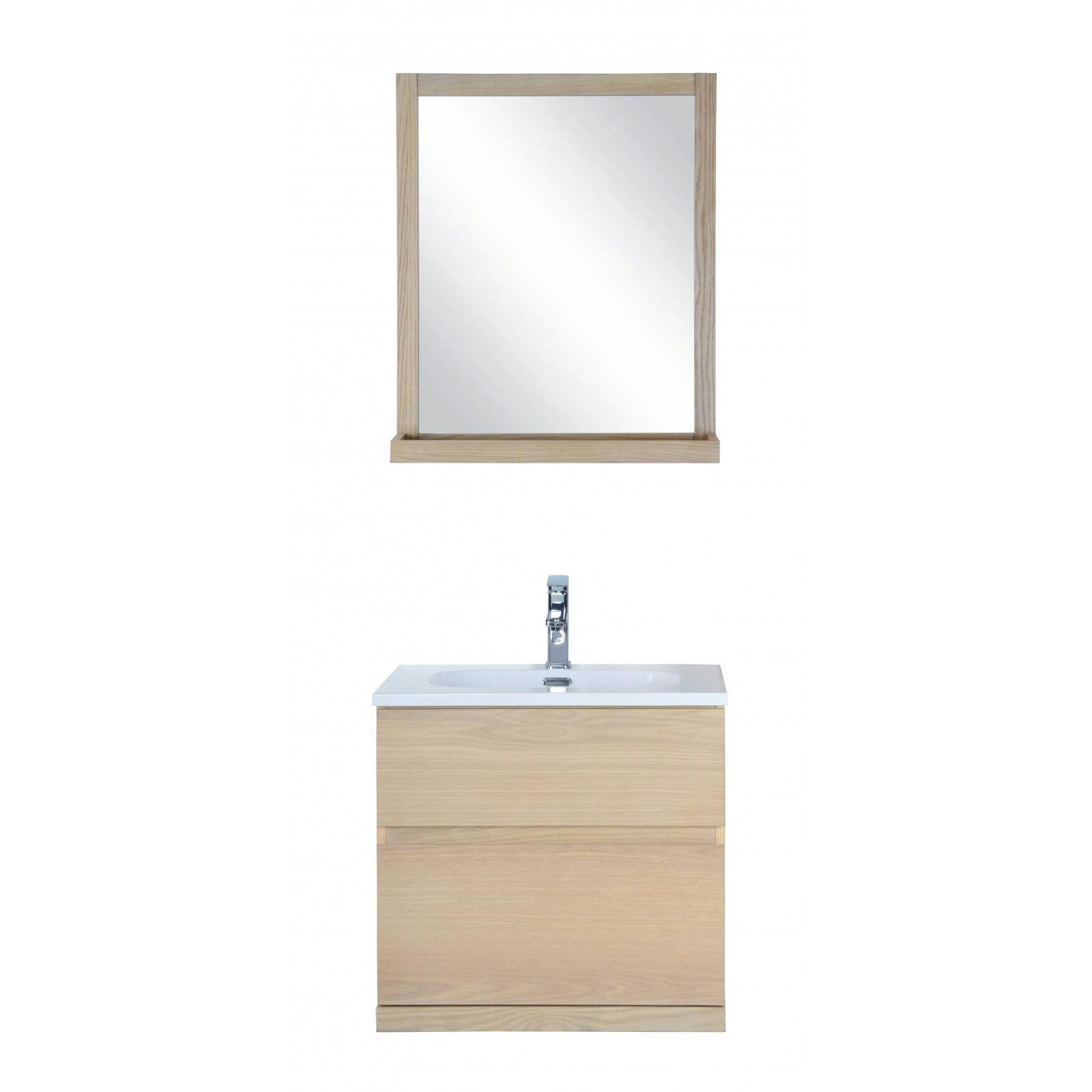ENIO - Meuble sous vasque chêne avec plan résine  60cm + miroir