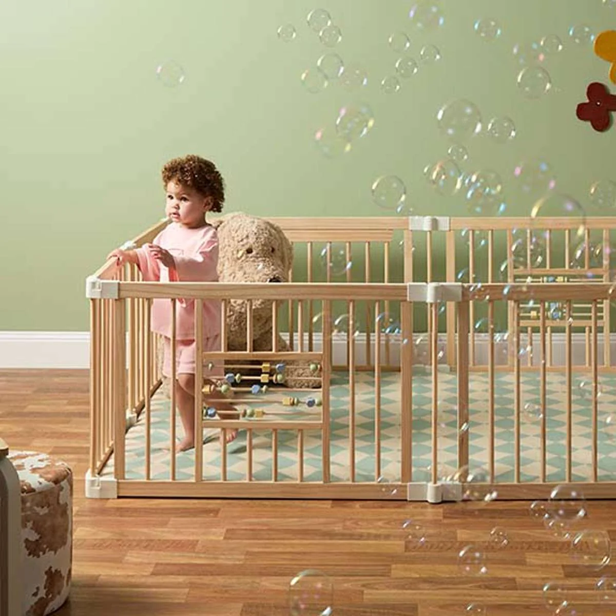 Play Pen with Beads and Play Mat Bundle - Cream
