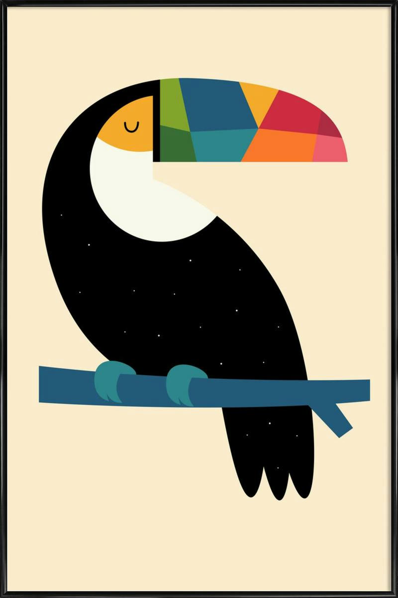 RAINBOW TOUCAN - Affiche dans cadre standard (noir) blanc ivoire & jaune 20x30