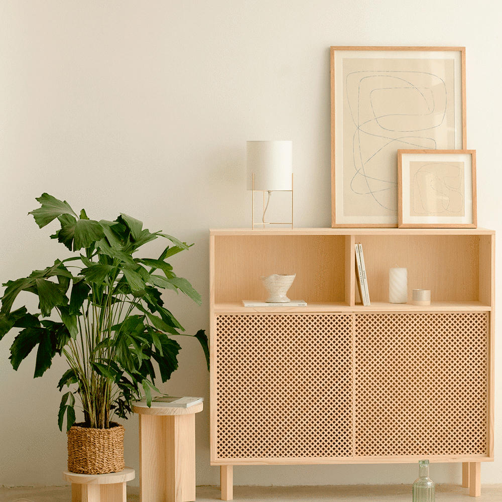 CADAQUÉS - Buffet haut en bois massif naturel avec 2 portes - 120 cm