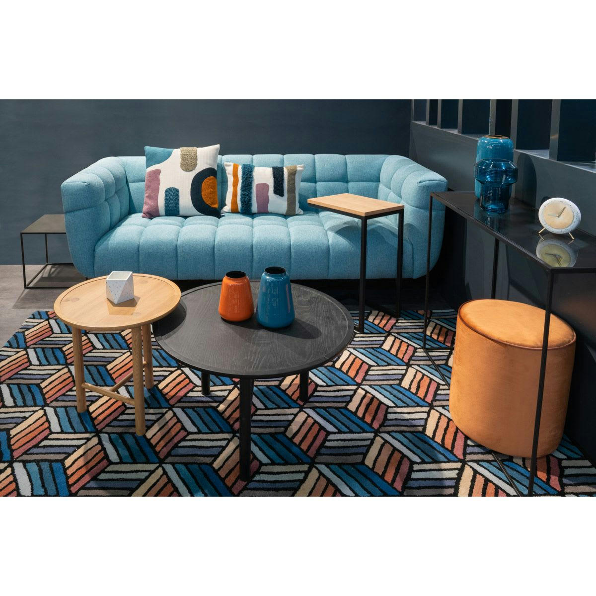 CONTEMPO - Table basse chêne noir ronde D 70 cm 3 pieds