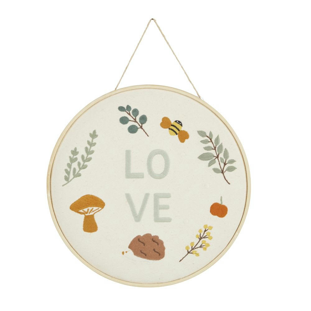 OULANKA - Déco murale broderie jaune, beige, verte et marron D27