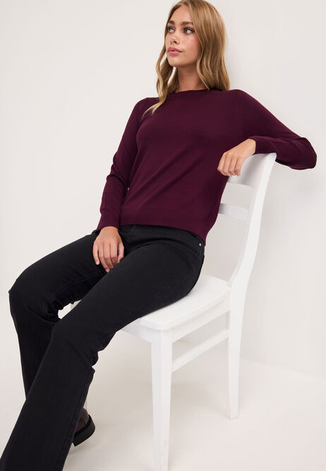Womens Burgundy Crew Neck Jumper
