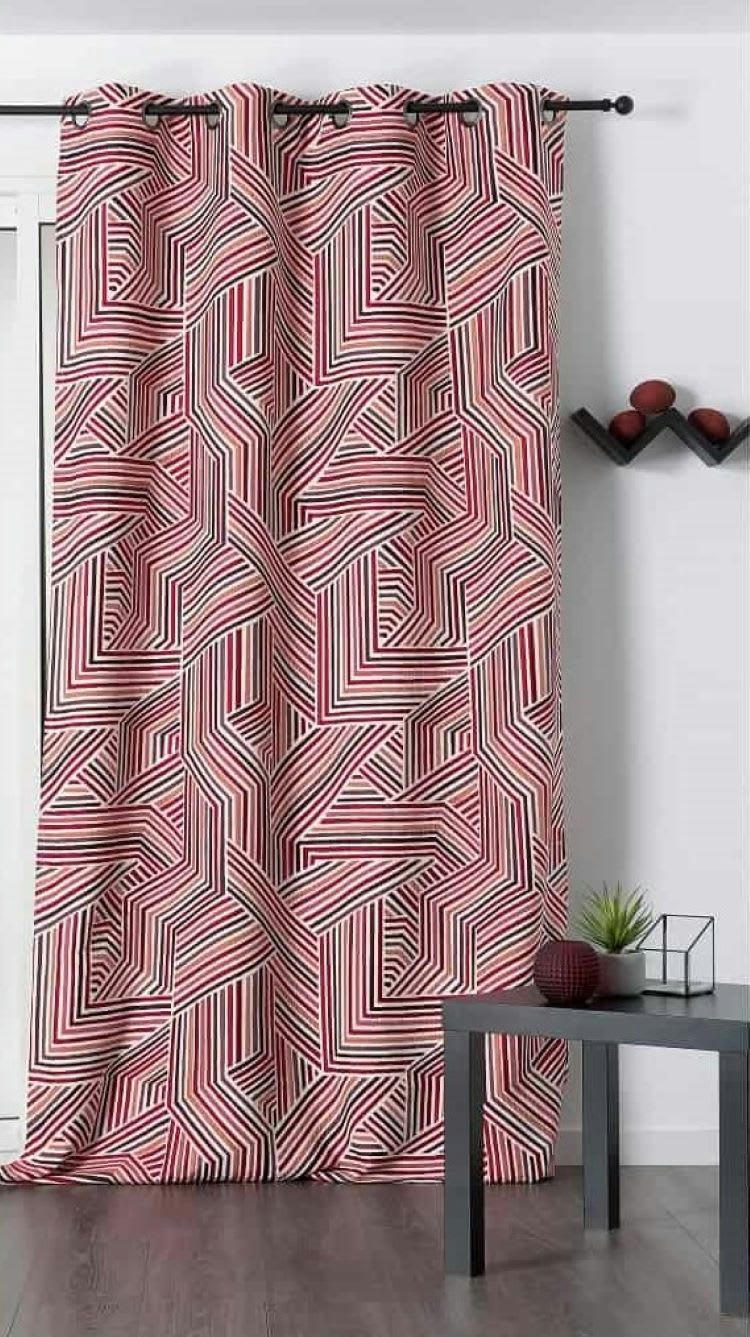 - Rideau déco motif rayures rouge 135x250cm