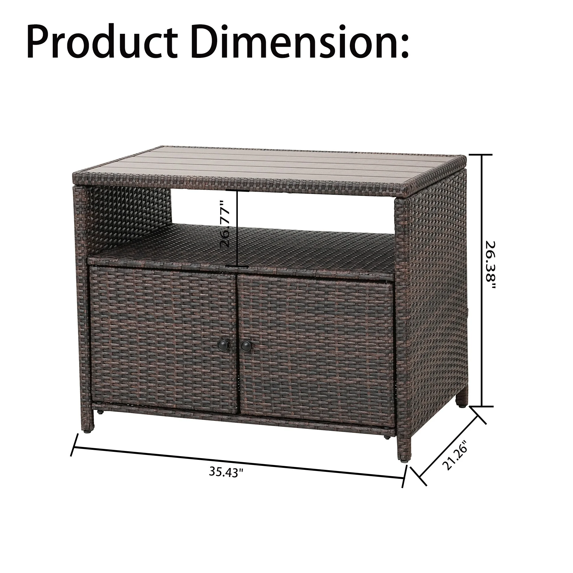 Outdoor Wicker Rattan Tea Cabinet with Open Shelf