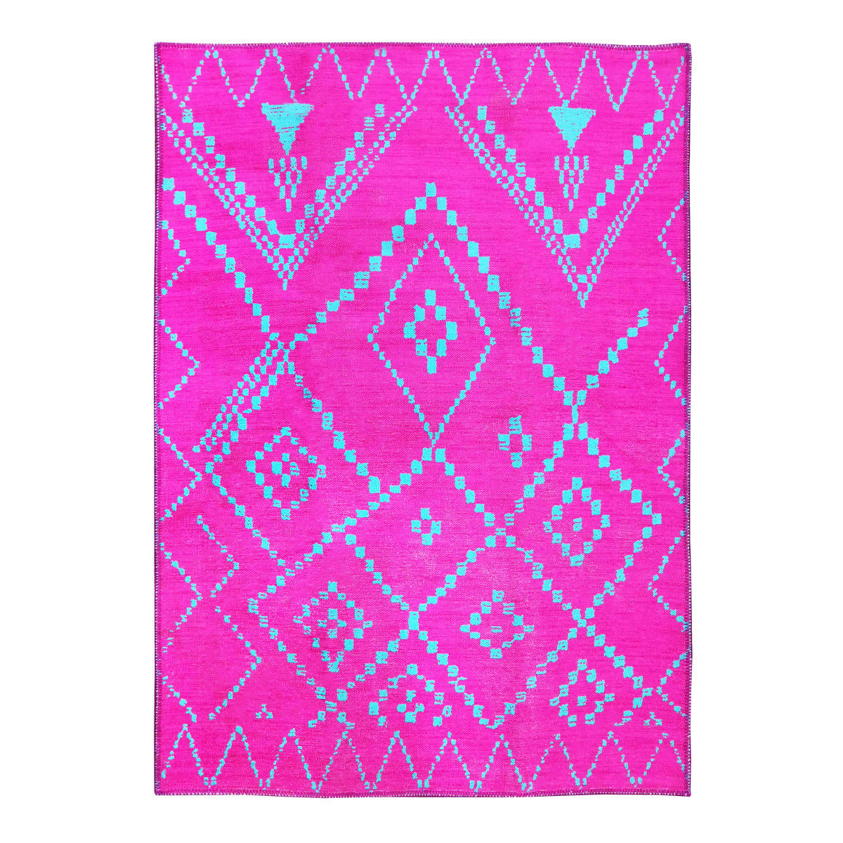 OUT - Tapis coloré motifs ethniques rose vert/bleu 120x170