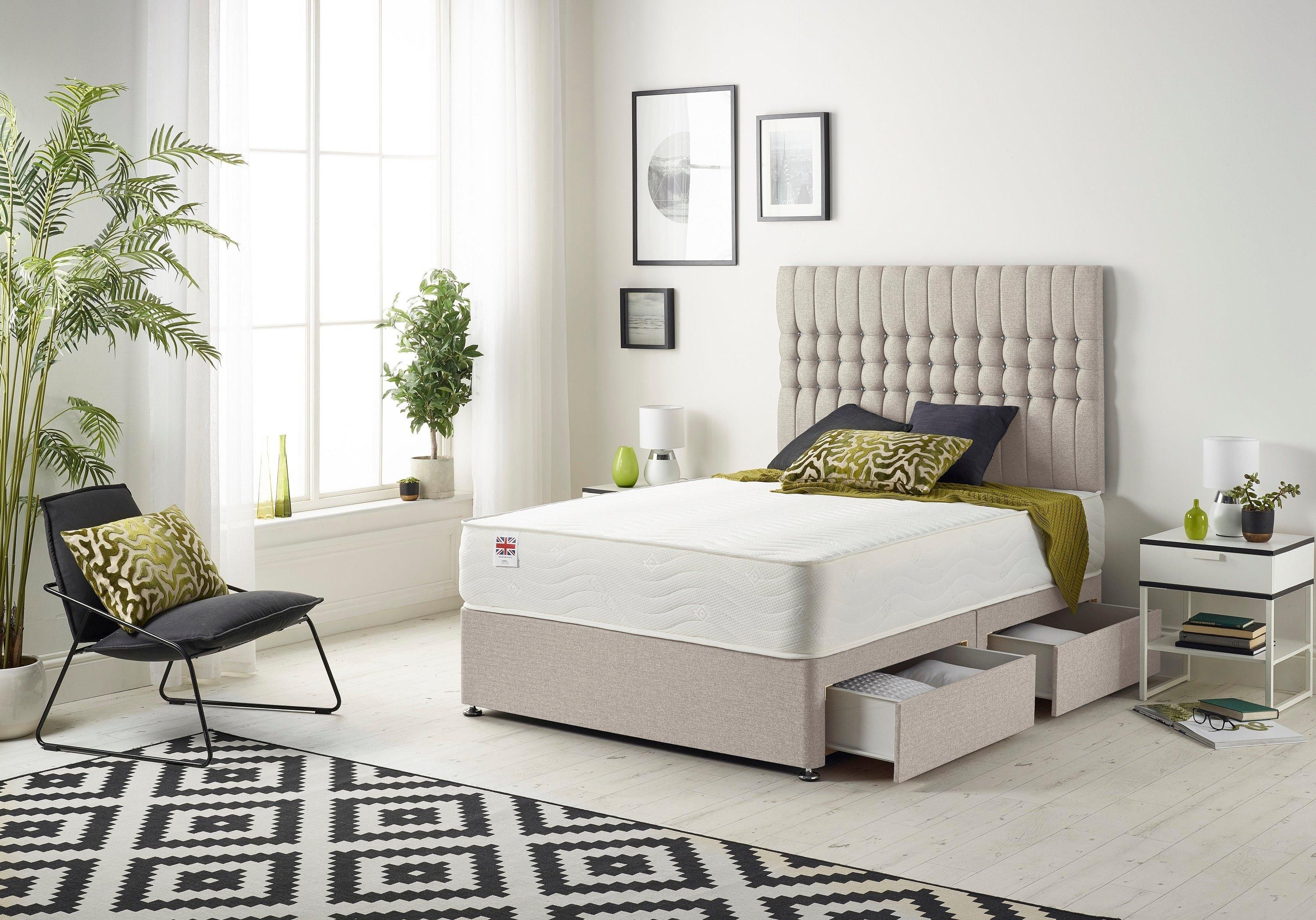 Somnior Galaxy Sprung Memory Foam 2 Drawer Divan Bed with Upholstered Headboard Plush Velvet