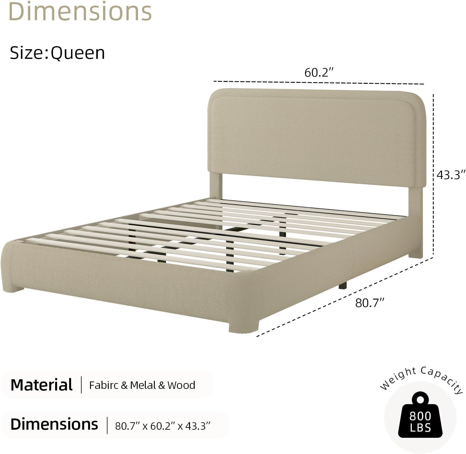 BarnFurin Queen Bed Frame with Headboard, Boucle Upholstered Platform Bed Frame, Luxurious Soft Rounded Corners, No Box Spring Required, Non-Slip and Noise-Free, Easy Assembly, Beige