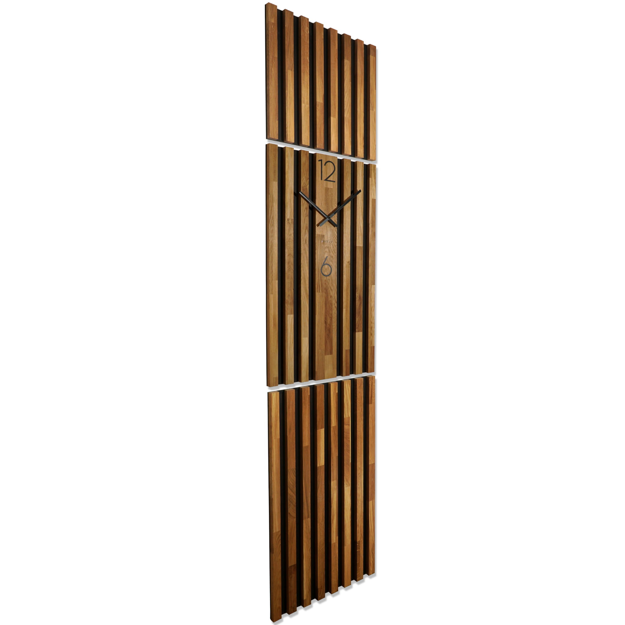 Dębowy panel ścienny Zegar w Lamelach 250x58cm