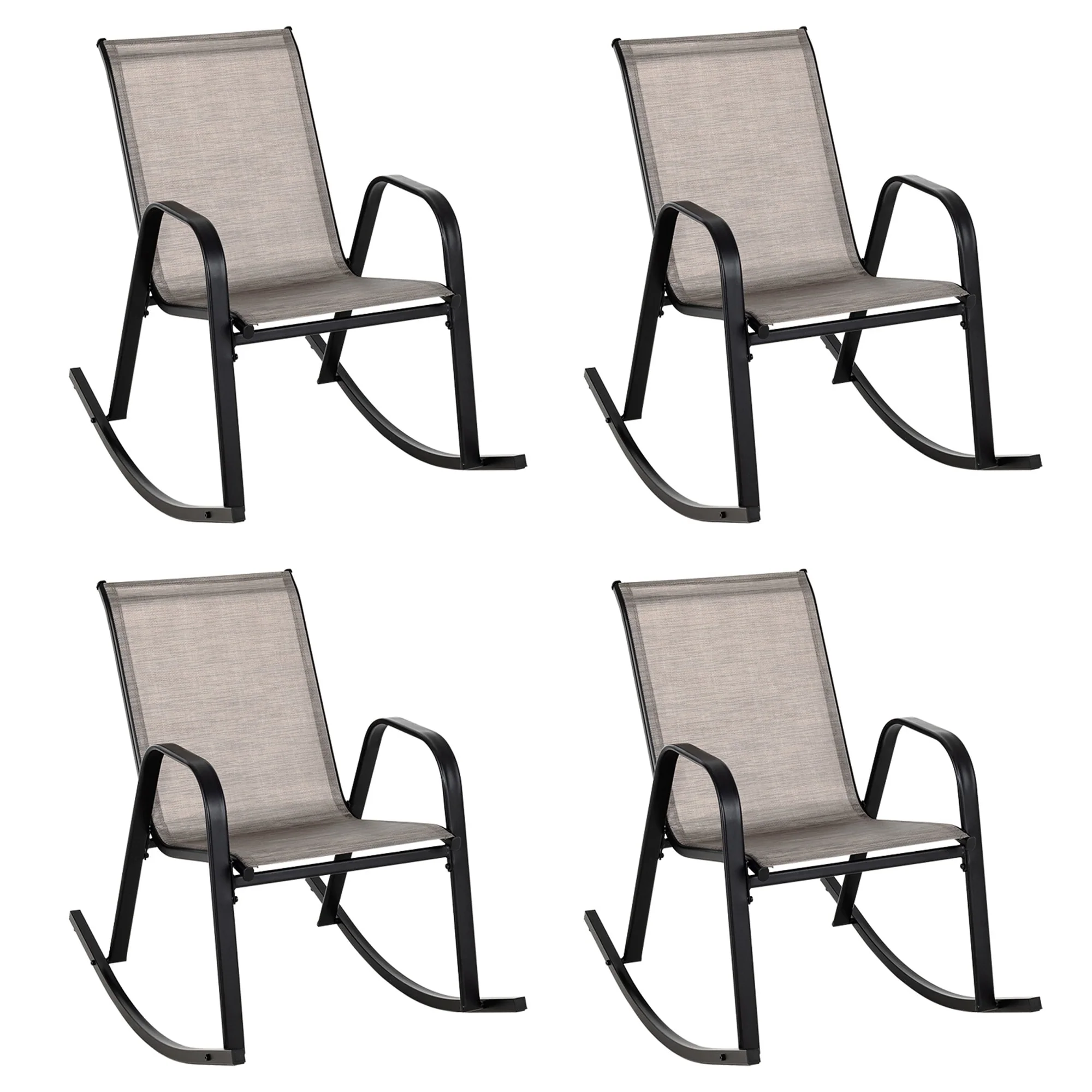 2/ 4 PCS Patio Rocking Chair Heavy-Duty Metal Rocker Anti-Slip Brown