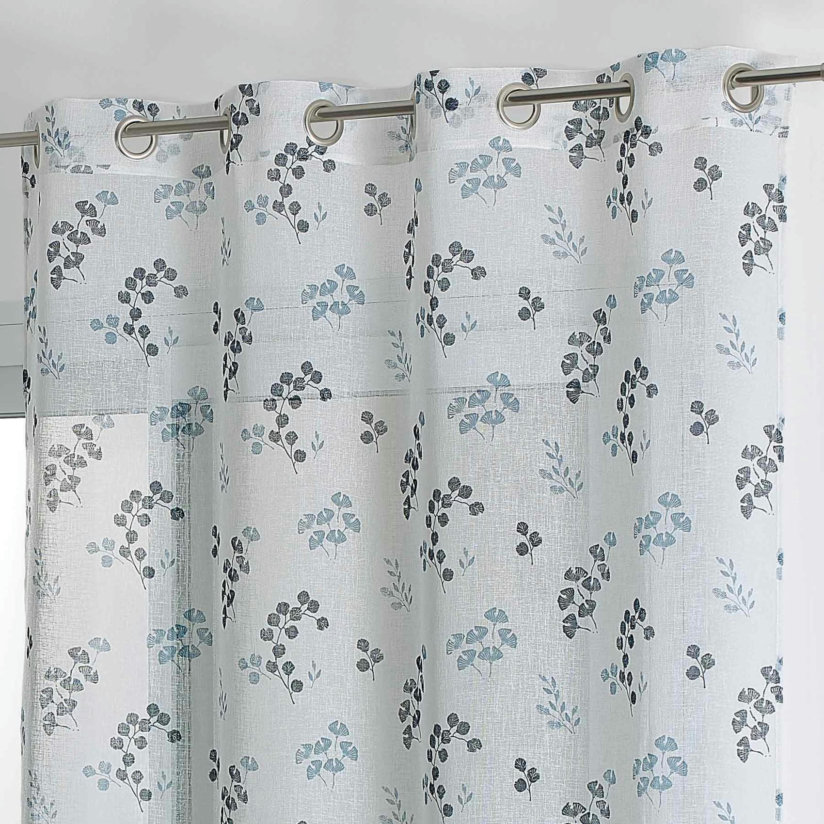 - Voilage tamisant en étamine fleurie polyester gris clair 140x240 cm