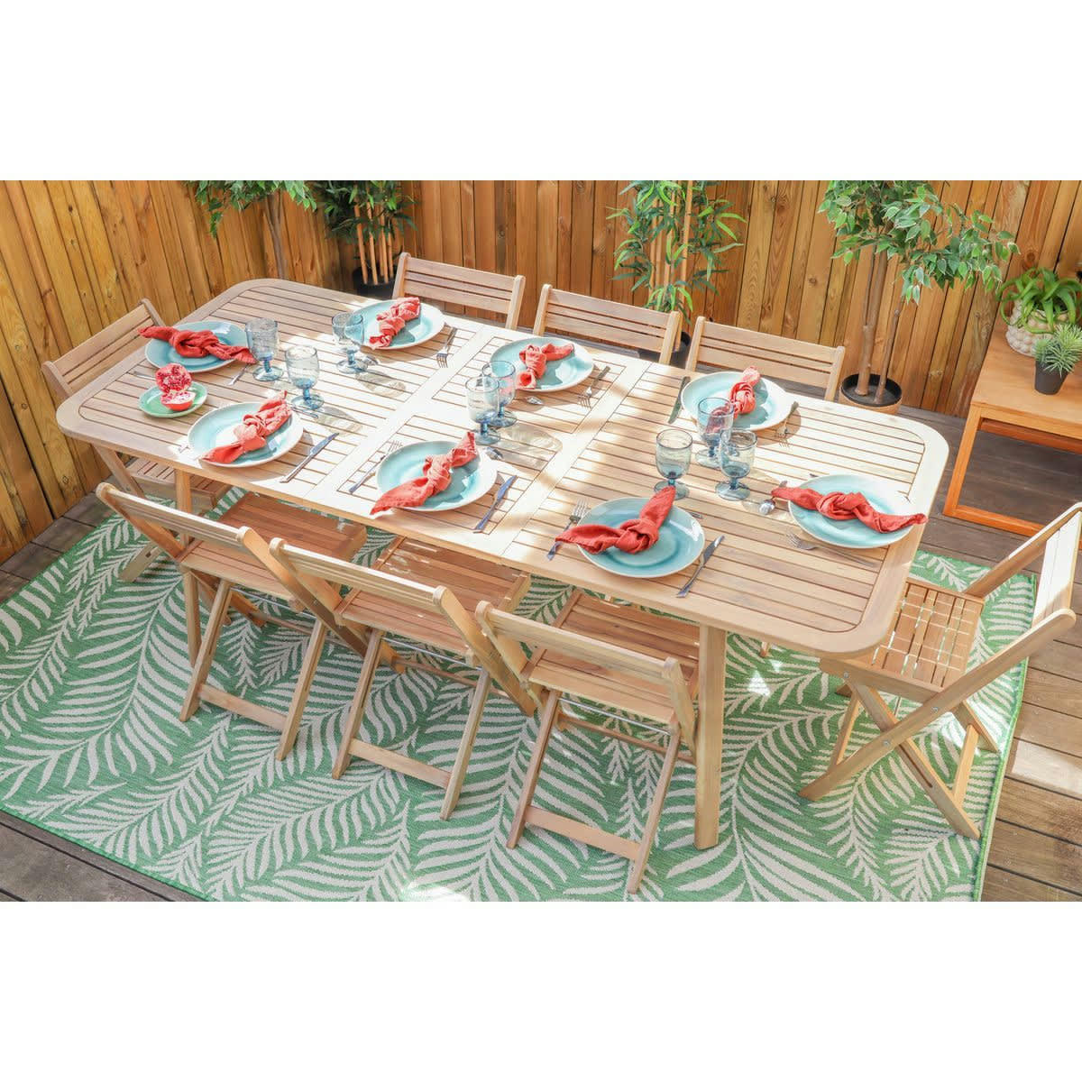 SYDNEY - Ensemble table de jardin extensible 6/8 personnes + 8 chaises pliantes