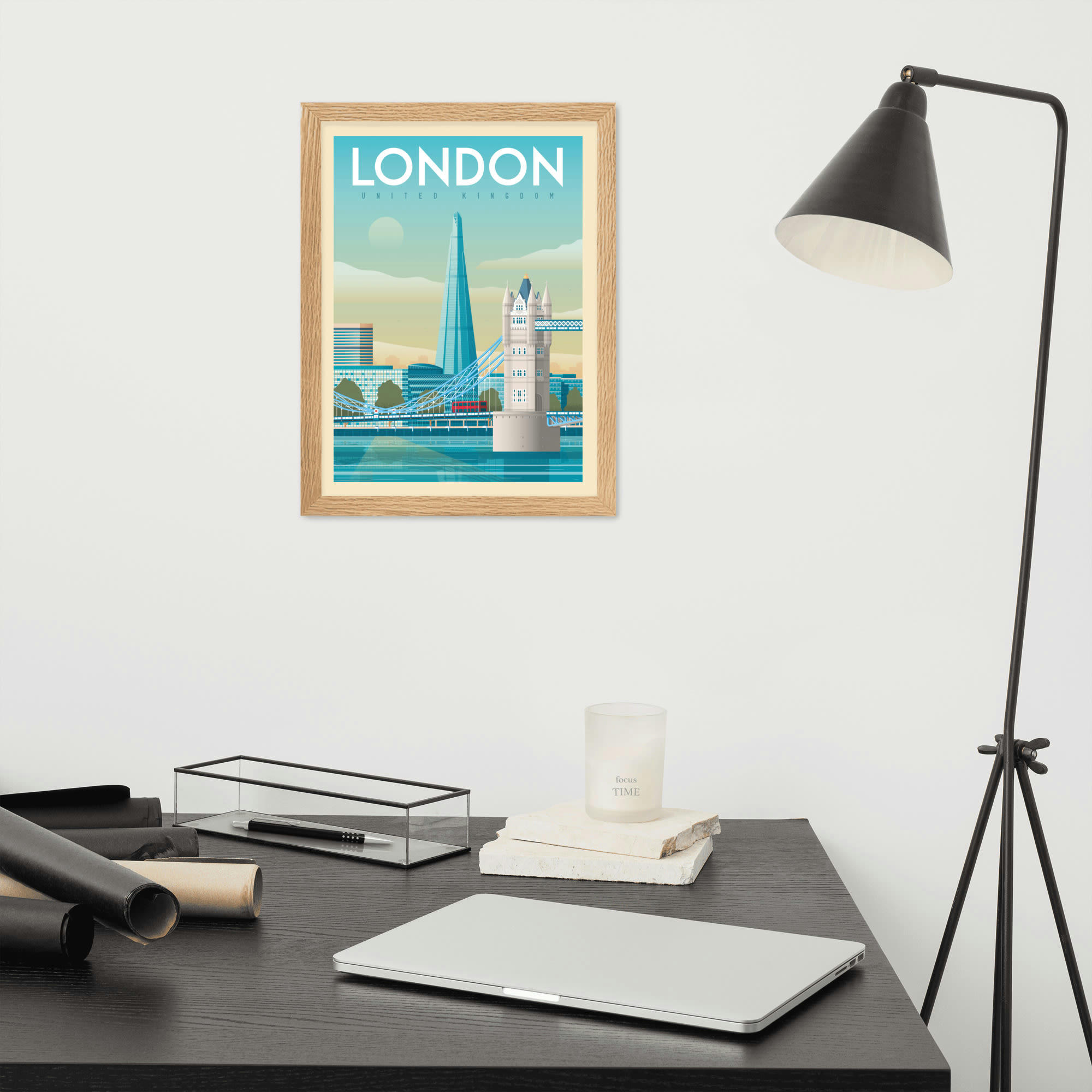 - Affiche Londres Tower Bridge avec Cadre (Bois) 21x29,7 cm