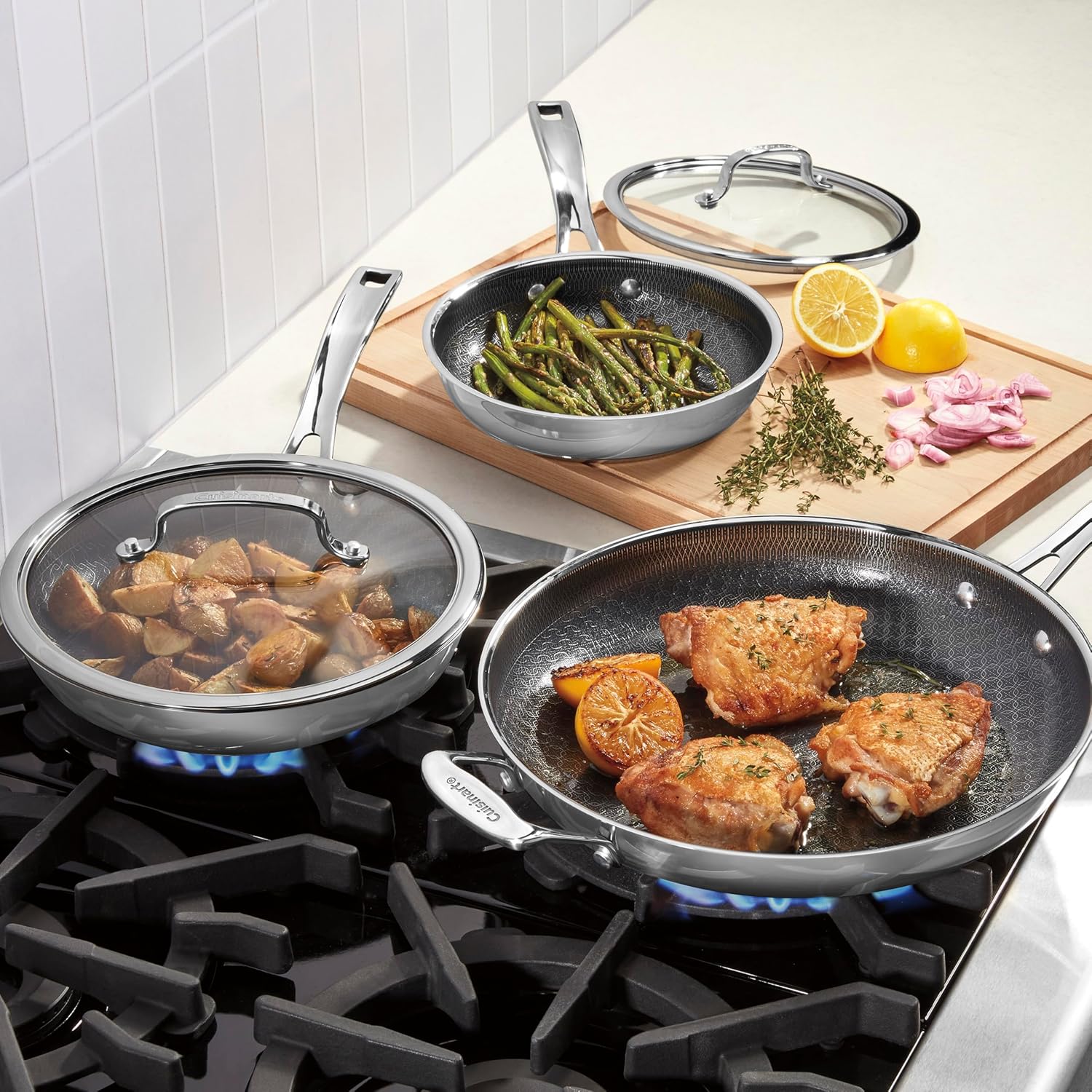 Cuisinart FusionPlus Hybrid Nonstick Stainless Steel Cookware Set, 6-Piece Skillet Cooking Set with PFAS-Free PURELYSEAR Ceramic Non Stick Technology, Scratch Proof, Cool Grip Handles, Dishwasher Safe