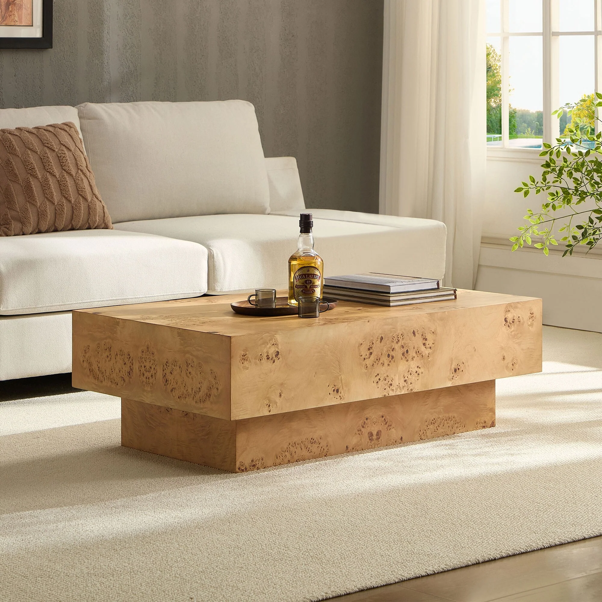 Wood Veneer Coffee Table,Rectangle Mid-Century Modern Table