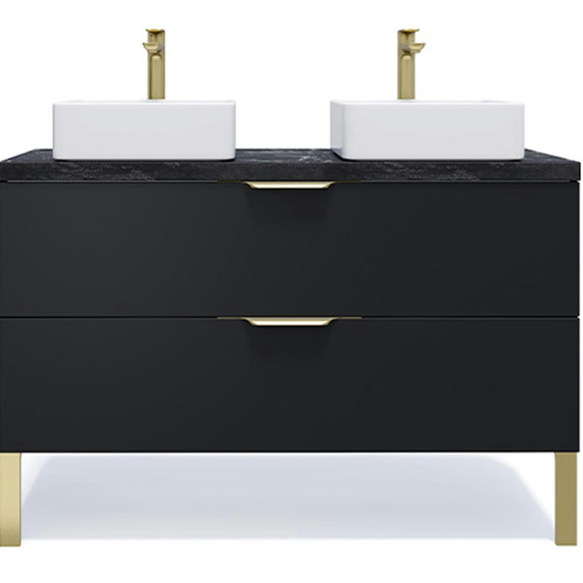 VENICE - Meuble salle de bain 2 vasques posées 120cm 2 tiroirs Noir